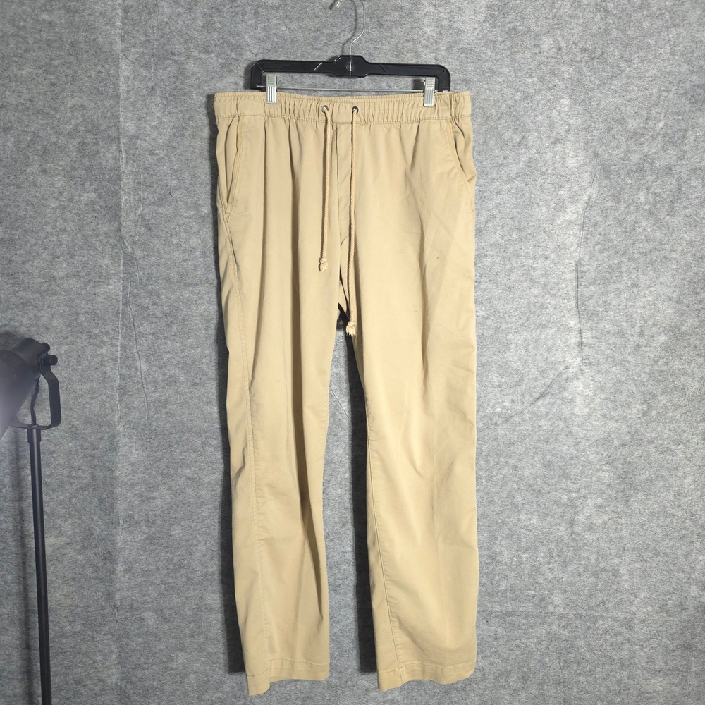 LL Bean Standard Fit Mens L 34 Tan Coolmax Drawstring Elastic Waist Chino Pants